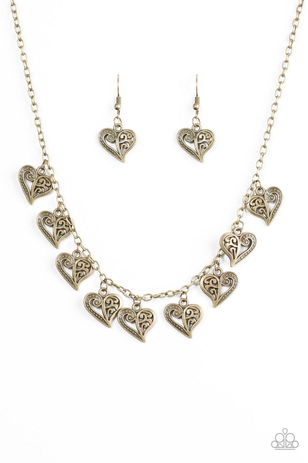 Speaking From The Heart Brass Necklace - Paparazzi Accessories - free matching earrings -CarasShop.com - Paparazzi Jewelry by Cara Jewels