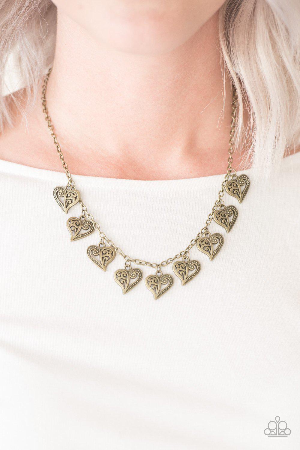 Speaking From The Heart Brass Necklace - Paparazzi Accessories- lightbox - CarasShop.com - Paparazzi Jewelry by Cara Jewels