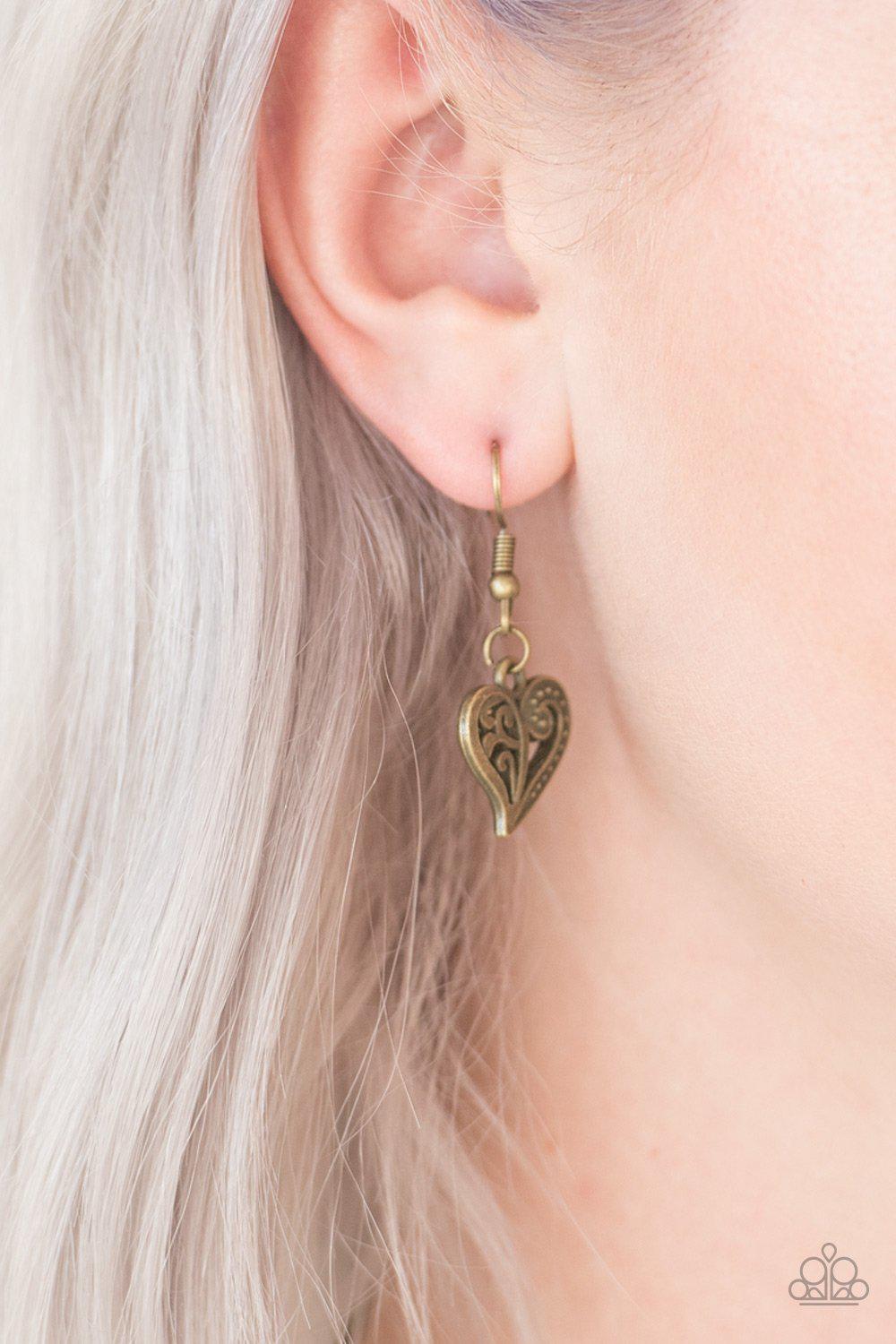 Speaking From The Heart Brass Necklace - Paparazzi Accessories- on model - CarasShop.com - Paparazzi Jewelry by Cara Jewels