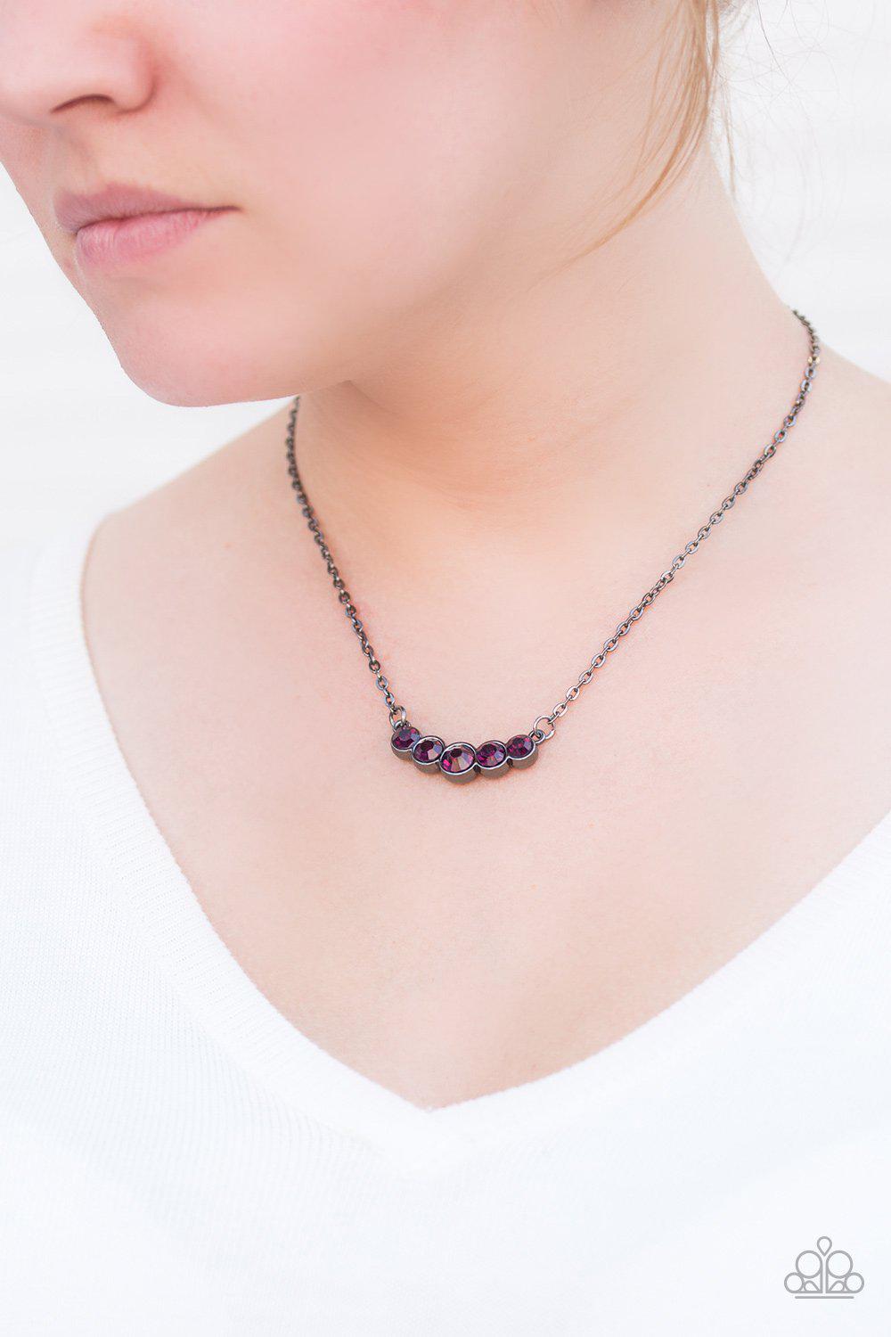 Speaking Of Sparkle Purple Rhinestone and Gunmetal Necklace - Paparazzi Accessories- lightbox - CarasShop.com - Paparazzi Jewelry by Cara Jewels