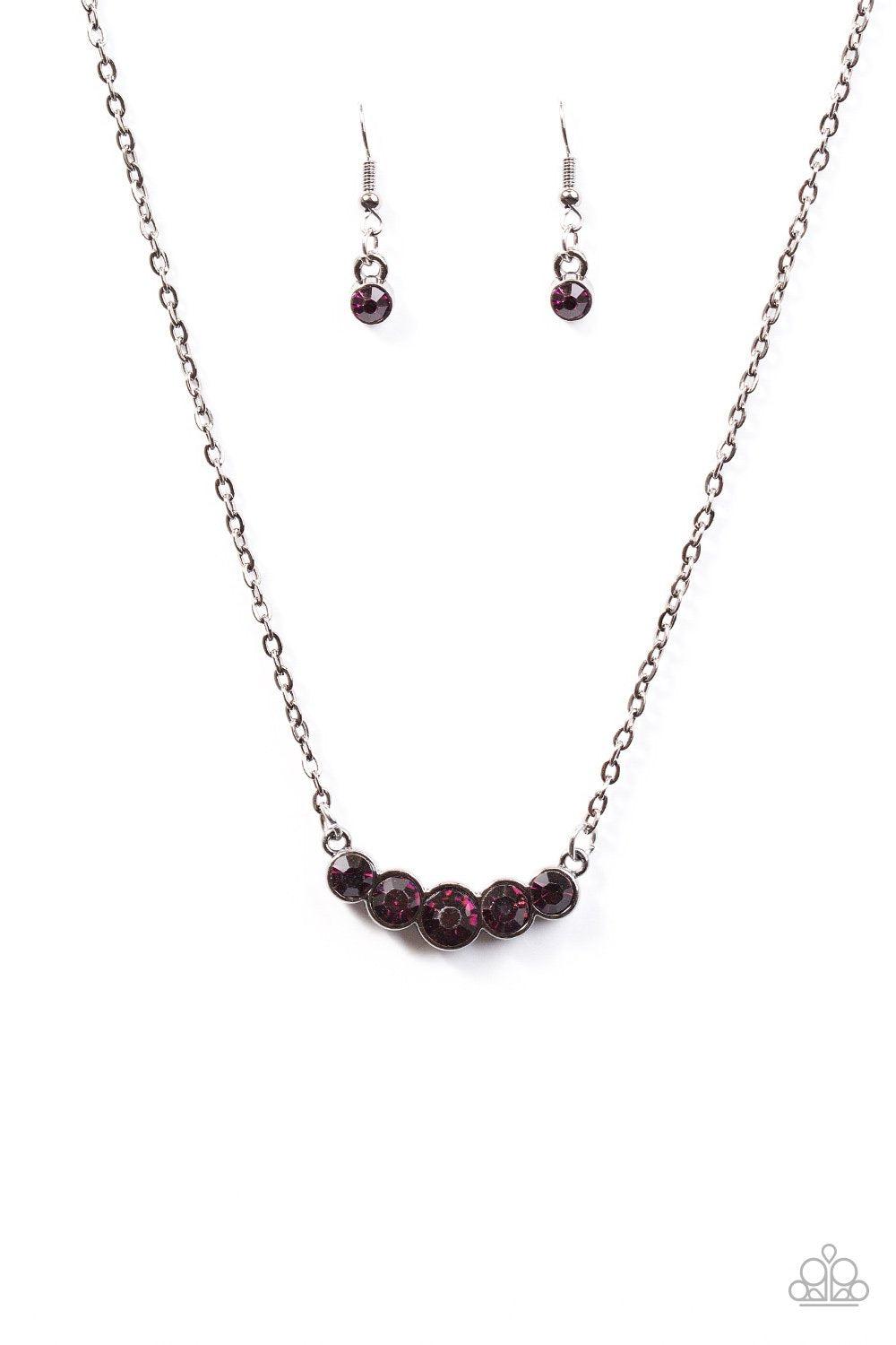 Speaking Of Sparkle Purple Rhinestone and Gunmetal Necklace - Paparazzi Accessories- on model - CarasShop.com - Paparazzi Jewelry by Cara Jewels