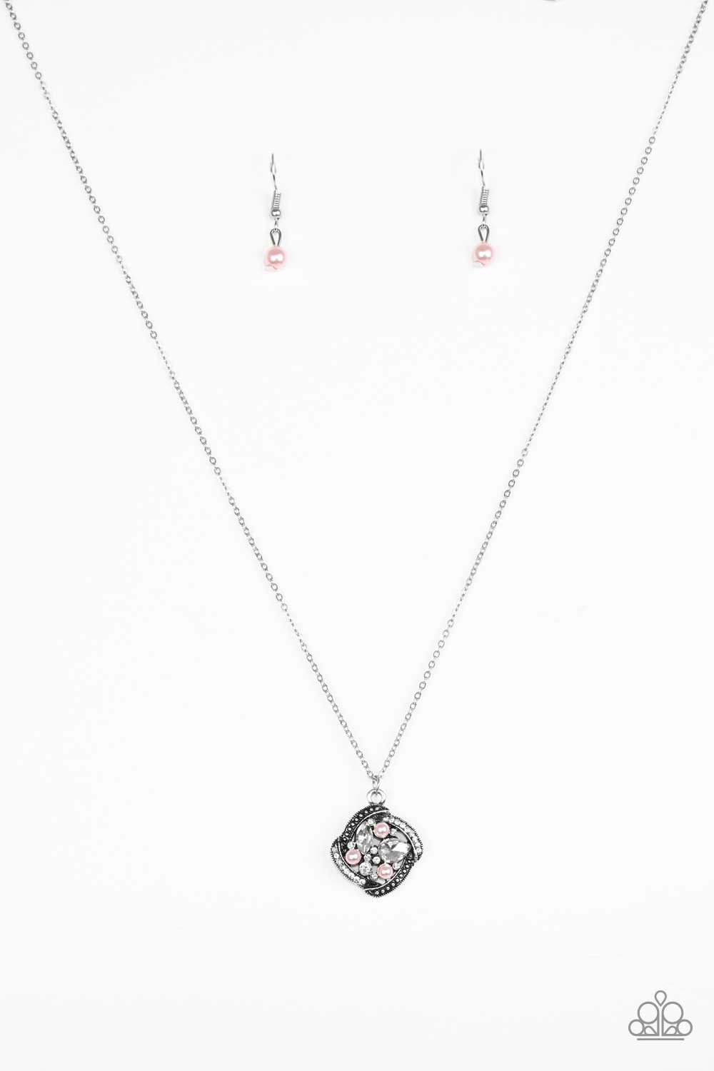 Speaking of Timeless Pink Pearl and Rhinestone Necklace - Paparazzi Accessories- lightbox - CarasShop.com - Paparazzi Jewelry by Cara Jewels