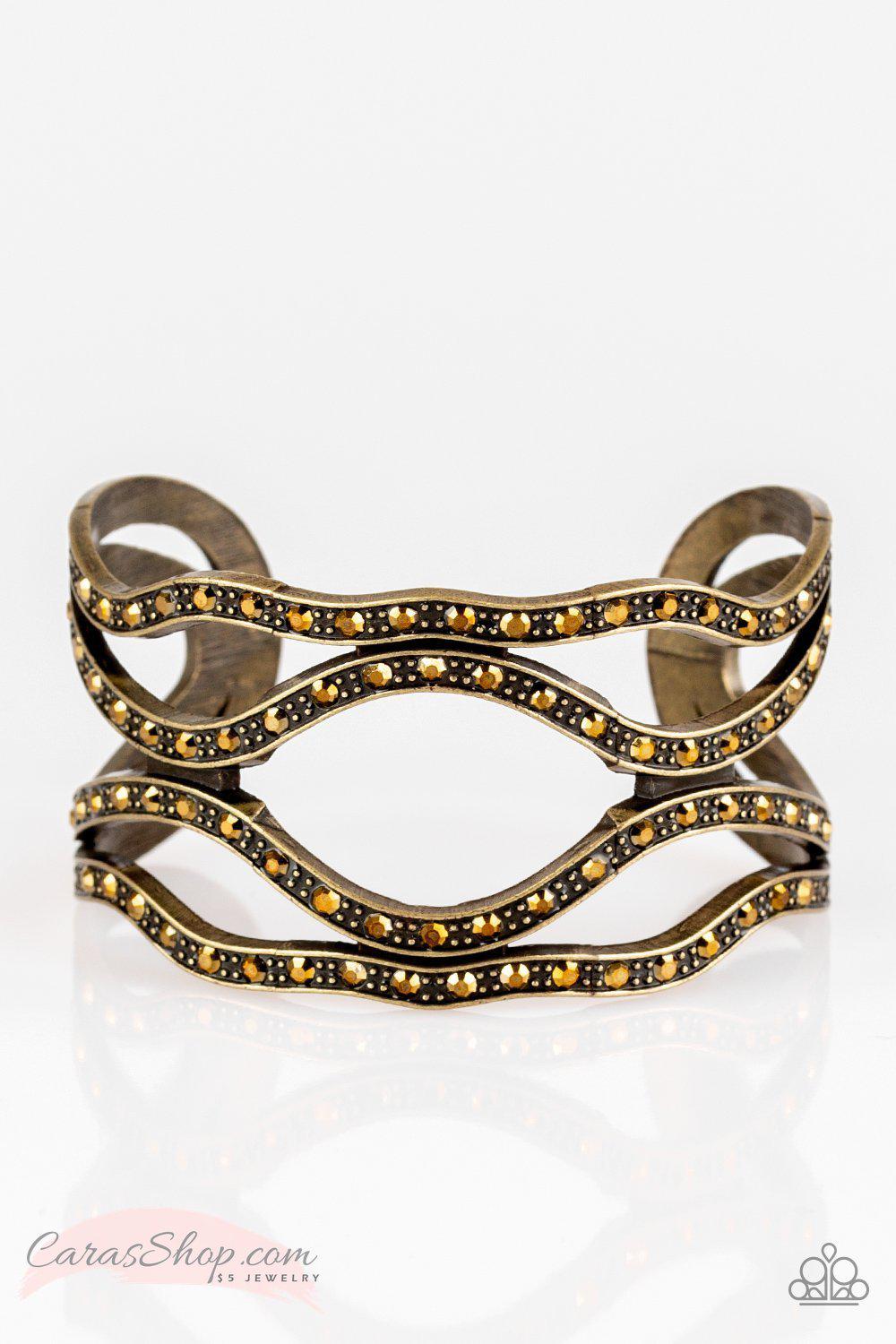 Speaks Volumes Brass Cuff Bracelet - Paparazzi Accessories- on model - CarasShop.com - Paparazzi Jewelry by Cara Jewels