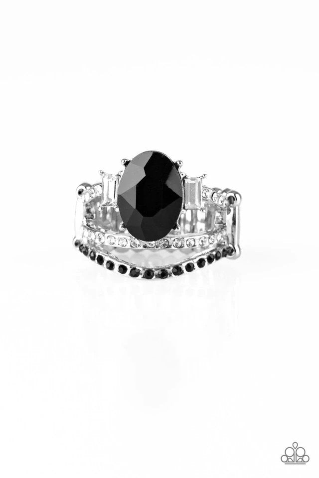Spectacular Sparkle Black Ring - Paparazzi Accessories- lightbox - CarasShop.com - Paparazzi Jewelry by Cara Jewels