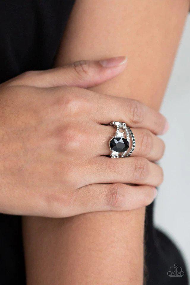 Spectacular Sparkle Black Ring - Paparazzi Accessories- on model - CarasShop.com - Paparazzi Jewelry by Cara Jewels