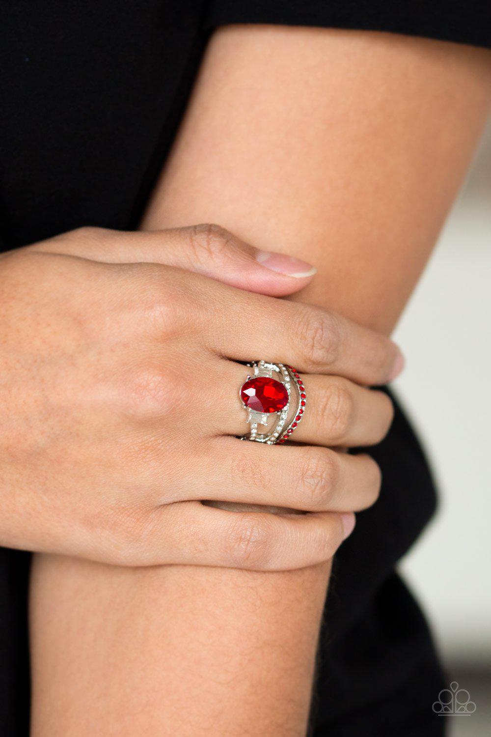 Spectacular Sparkle Red Rhinestone Ring - Paparazzi Accessories- lightbox - CarasShop.com - Paparazzi Jewelry by Cara Jewels