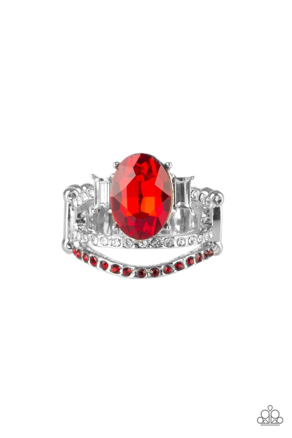 Spectacular Sparkle Red Rhinestone Ring - Paparazzi Accessories- on model - CarasShop.com - Paparazzi Jewelry by Cara Jewels
