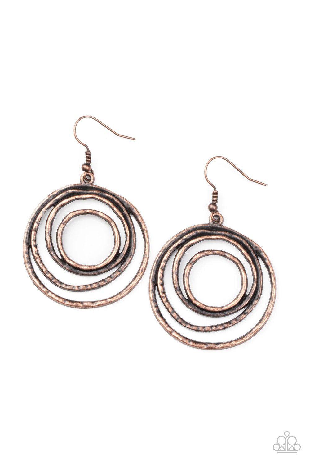 Spiraling Out Of Control Copper Earrings - Paparazzi Accessories- lightbox - CarasShop.com - Paparazzi Jewelry by Cara Jewels