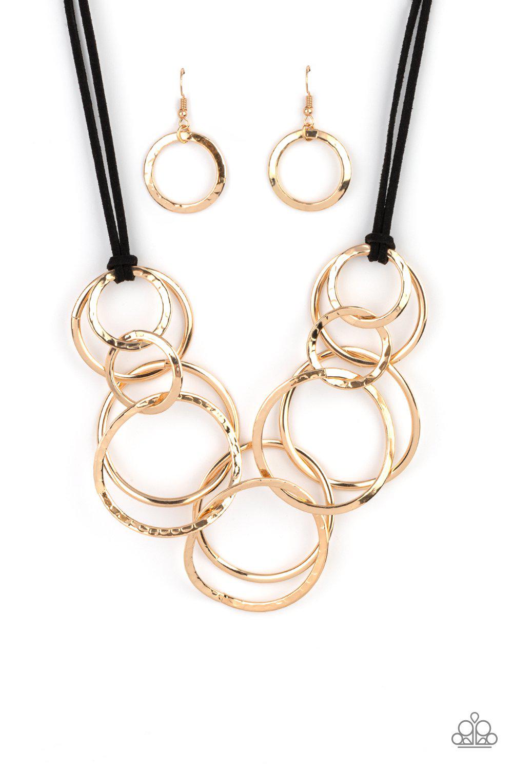 Spiraling Out of COUTURE Gold and Black Suede Necklace - Paparazzi Accessories- lightbox - CarasShop.com - Paparazzi Jewelry by Cara Jewels