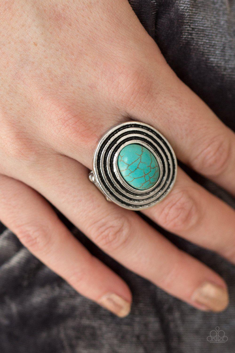 Spiraling Sands Turquoise Blue Stone Ring - Paparazzi Accessories- on model - CarasShop.com - Paparazzi Jewelry by Cara Jewels