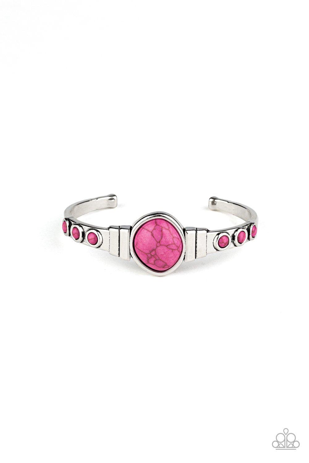 Spirit Guide Pink Stone and Silver Cuff Bracelet - Paparazzi Accessories- lightbox - CarasShop.com - Paparazzi Jewelry by Cara Jewels