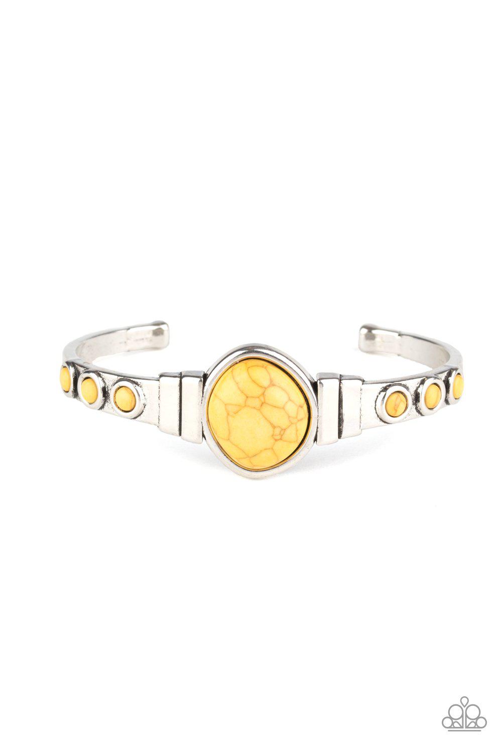 Spirit Guide Yellow Stone and Silver Cuff Bracelet - Paparazzi Accessories- lightbox - CarasShop.com - Paparazzi Jewelry by Cara Jewels