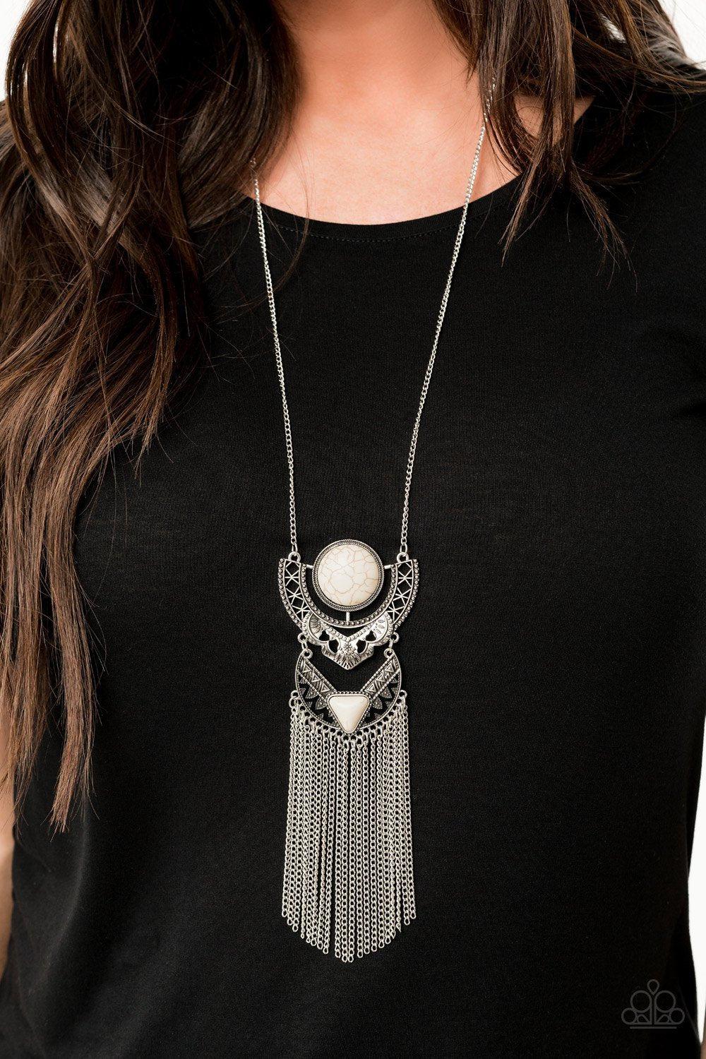 Spirit Trek White Stone Fringe Necklace - Paparazzi Accessories- lightbox - CarasShop.com - Paparazzi Jewelry by Cara Jewels