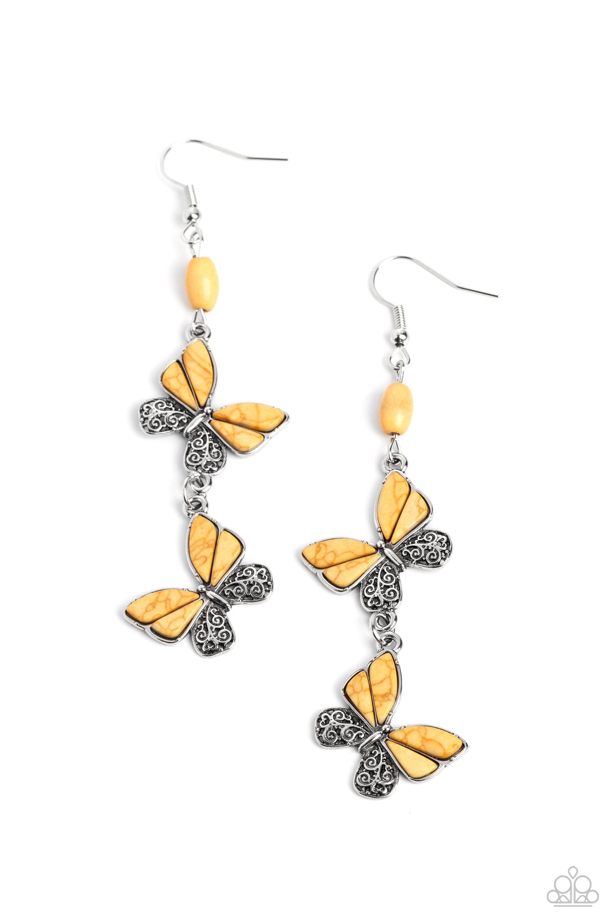 Spirited Soar Yellow Butterfly Earrings - Paparazzi Accessories- lightbox - CarasShop.com - Paparazzi Jewelry by Cara Jewels