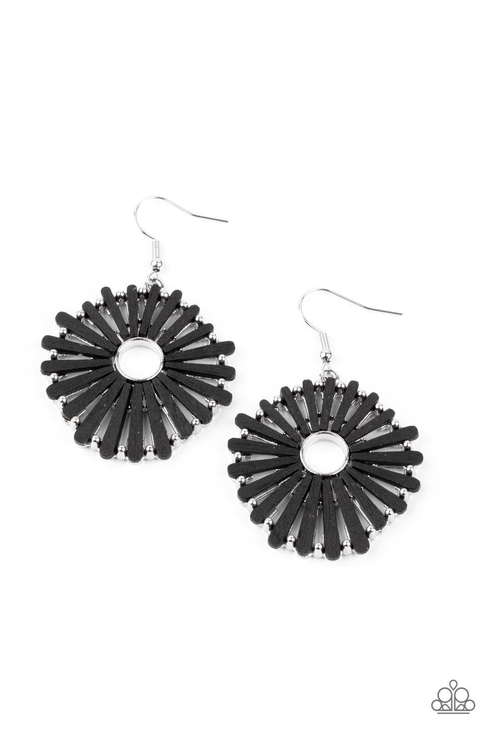 SPOKE Too Soon Black Wood Earrings - Paparazzi Accessories- lightbox - CarasShop.com - Paparazzi Jewelry by Cara Jewels