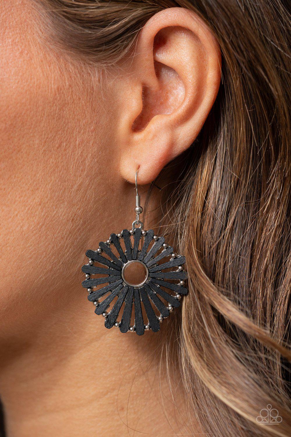 SPOKE Too Soon Black Wood Earrings - Paparazzi Accessories- lightbox - CarasShop.com - Paparazzi Jewelry by Cara Jewels