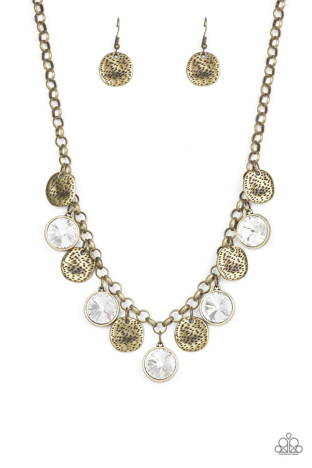 Spot On Sparkle Brass Necklace - Paparazzi Accessories- lightbox - CarasShop.com - Paparazzi Jewelry by Cara Jewels