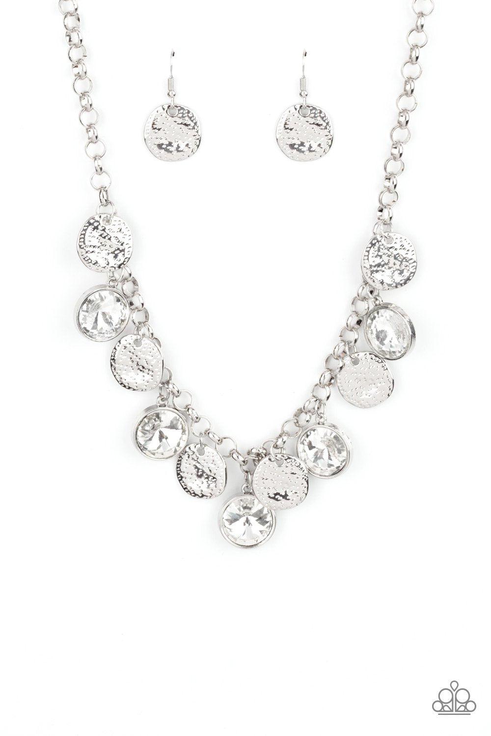 Spot On Sparkle White Rhinestone and Silver Necklace - Paparazzi Accessories- lightbox - CarasShop.com - Paparazzi Jewelry by Cara Jewels