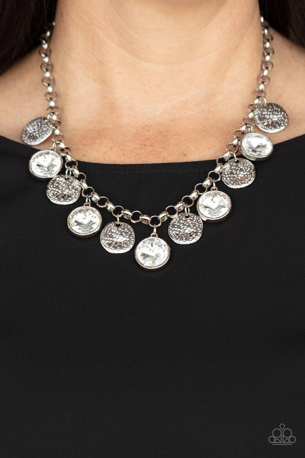 Spot On Sparkle White Rhinestone and Silver Necklace - Paparazzi Accessories- lightbox - CarasShop.com - Paparazzi Jewelry by Cara Jewels