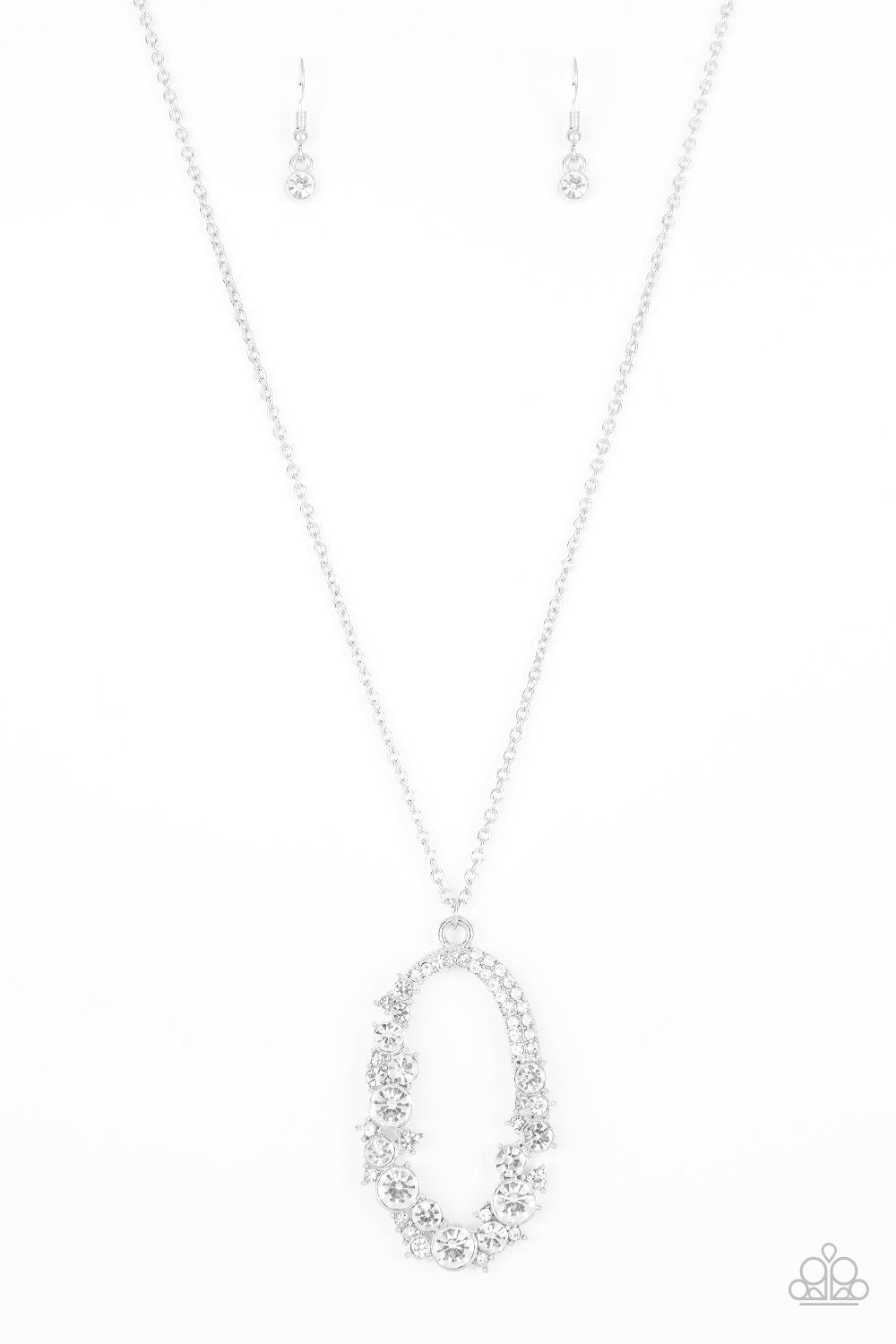 Spotlight Social White Rhinestone Necklace - Paparazzi Accessories- lightbox - CarasShop.com - Paparazzi Jewelry by Cara Jewels