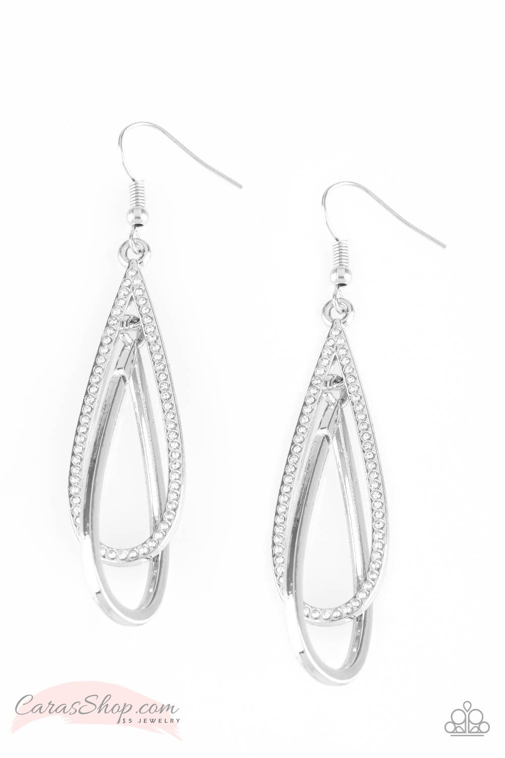 Spotlight Splendor - White Teardrop Earrings - Paparazzi Accessories- on model - CarasShop.com - Paparazzi Jewelry by Cara Jewels