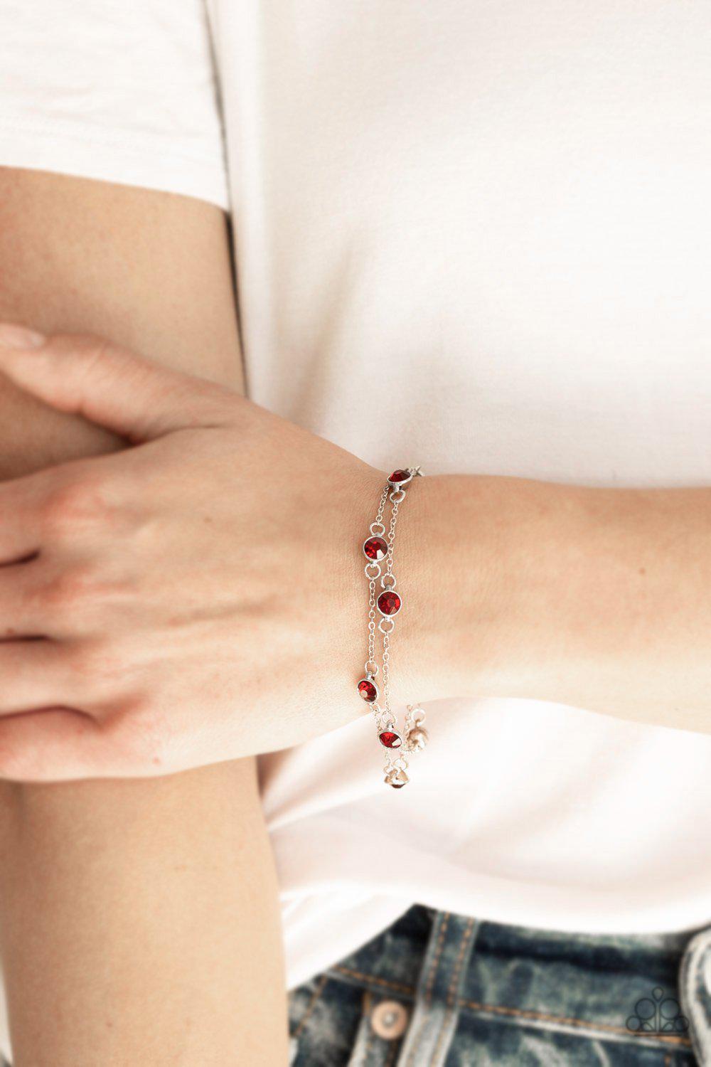 Spotlight Starlight Red Rhinestone Bracelet - Paparazzi Accessories- lightbox - CarasShop.com - Paparazzi Jewelry by Cara Jewels