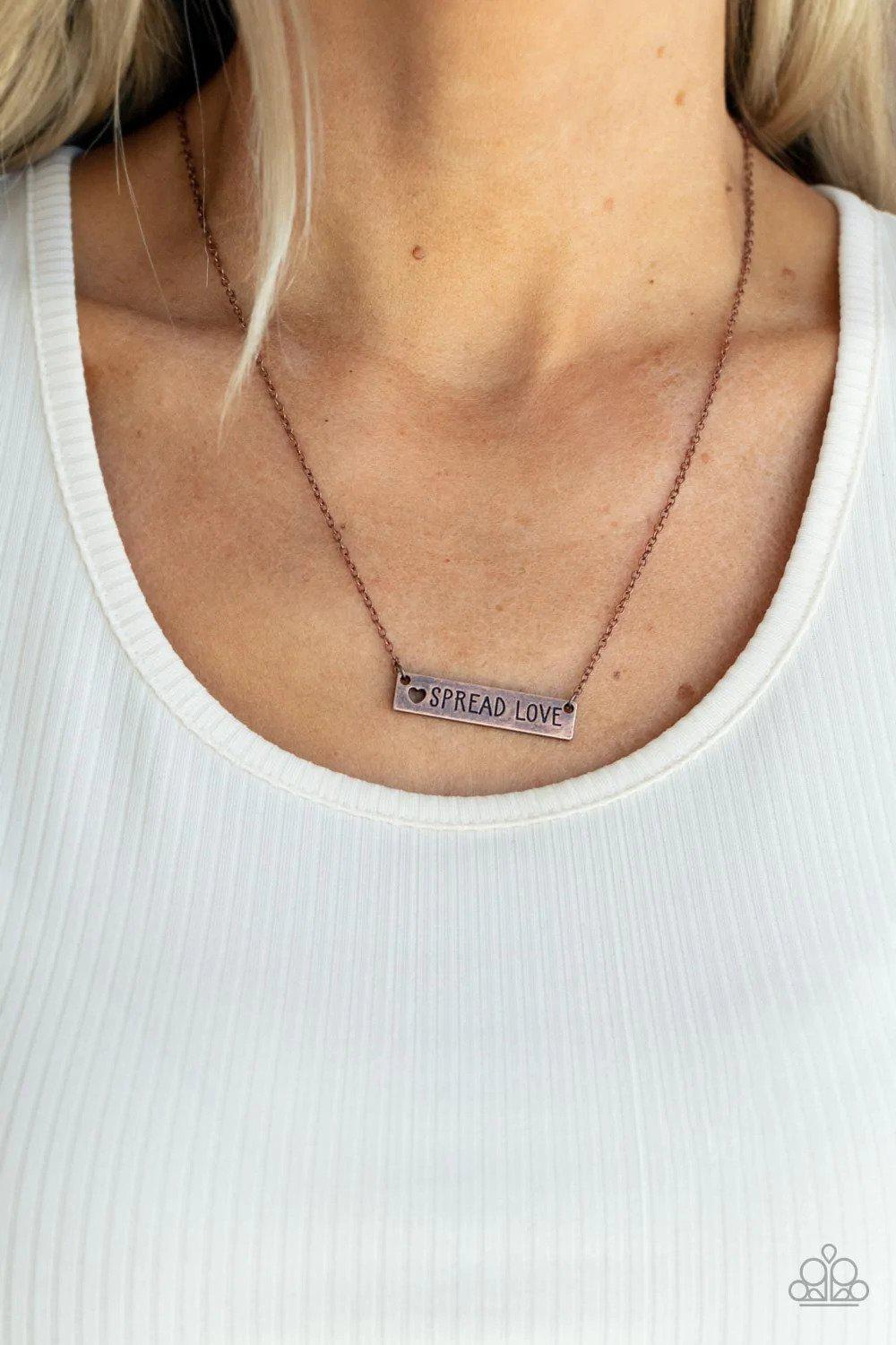 Spread Love Copper Necklace - Paparazzi Accessories- on model - CarasShop.com - Paparazzi Jewelry by Cara Jewels