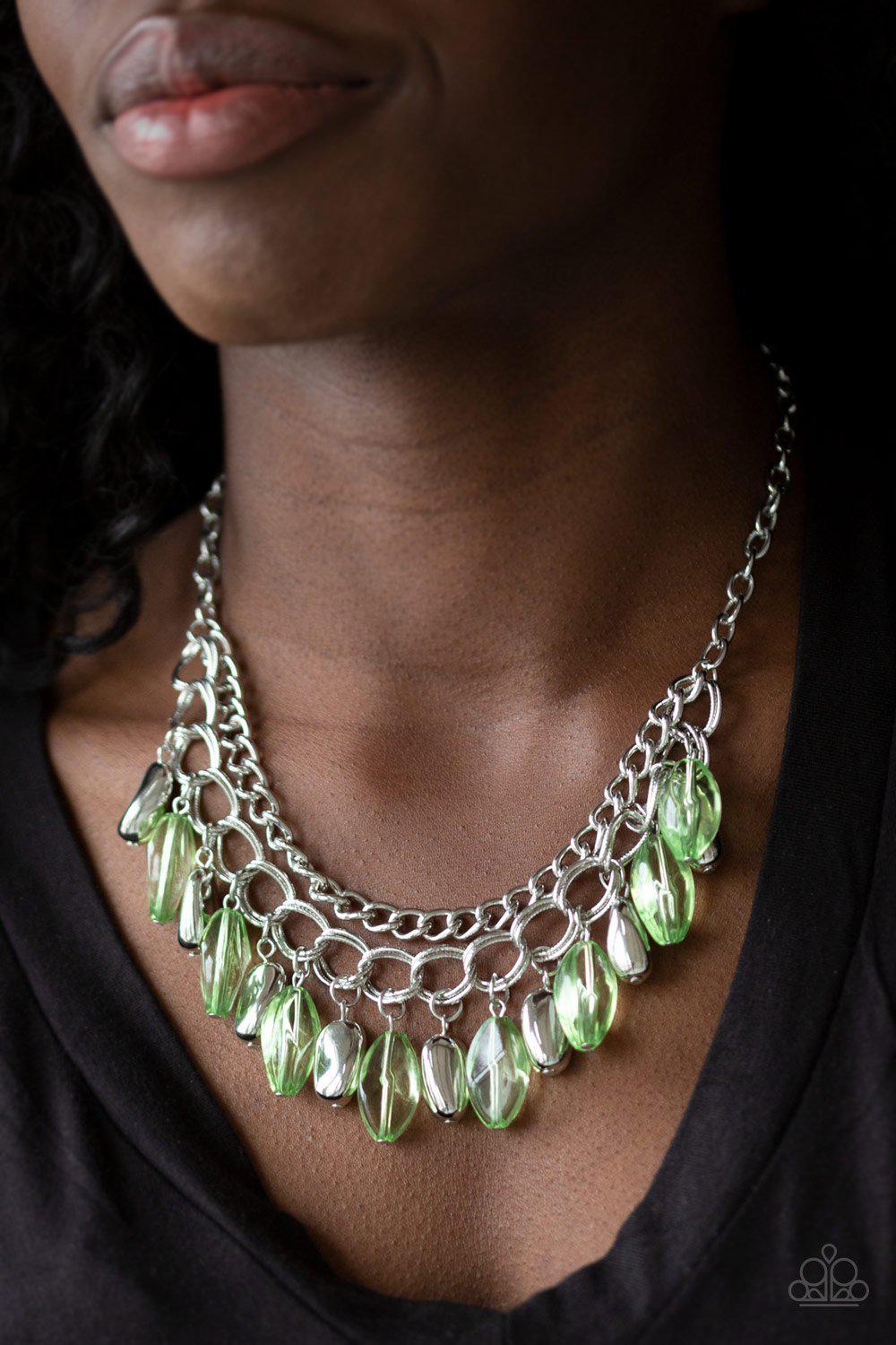 Spring Daydream Green Necklace and matching Earrings - Paparazzi Accessories- on model - CarasShop.com - Paparazzi Jewelry by Cara Jewels