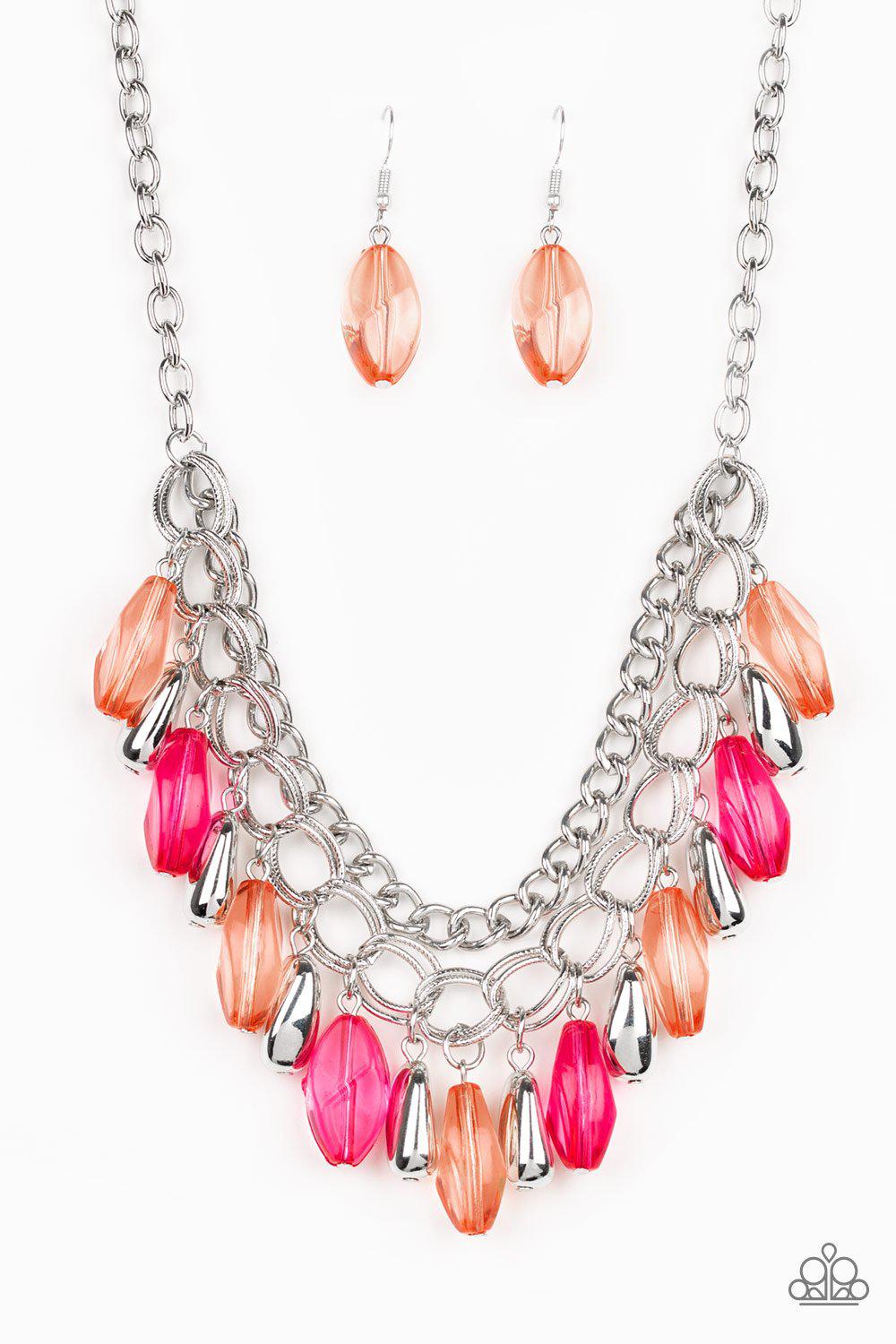 Spring Daydream Multi-color Pink and Coral Necklace and matching Earrings - Paparazzi Accessories - free matching earrings -CarasShop.com - Paparazzi Jewelry by Cara Jewels
