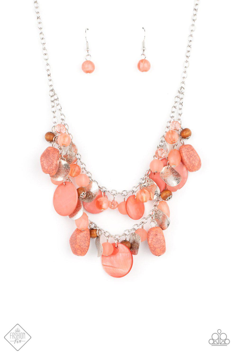 Spring Goddess Coral Bead, Stone and Wood Necklace - Paparazzi Accessories- on model - CarasShop.com - Paparazzi Jewelry by Cara Jewels