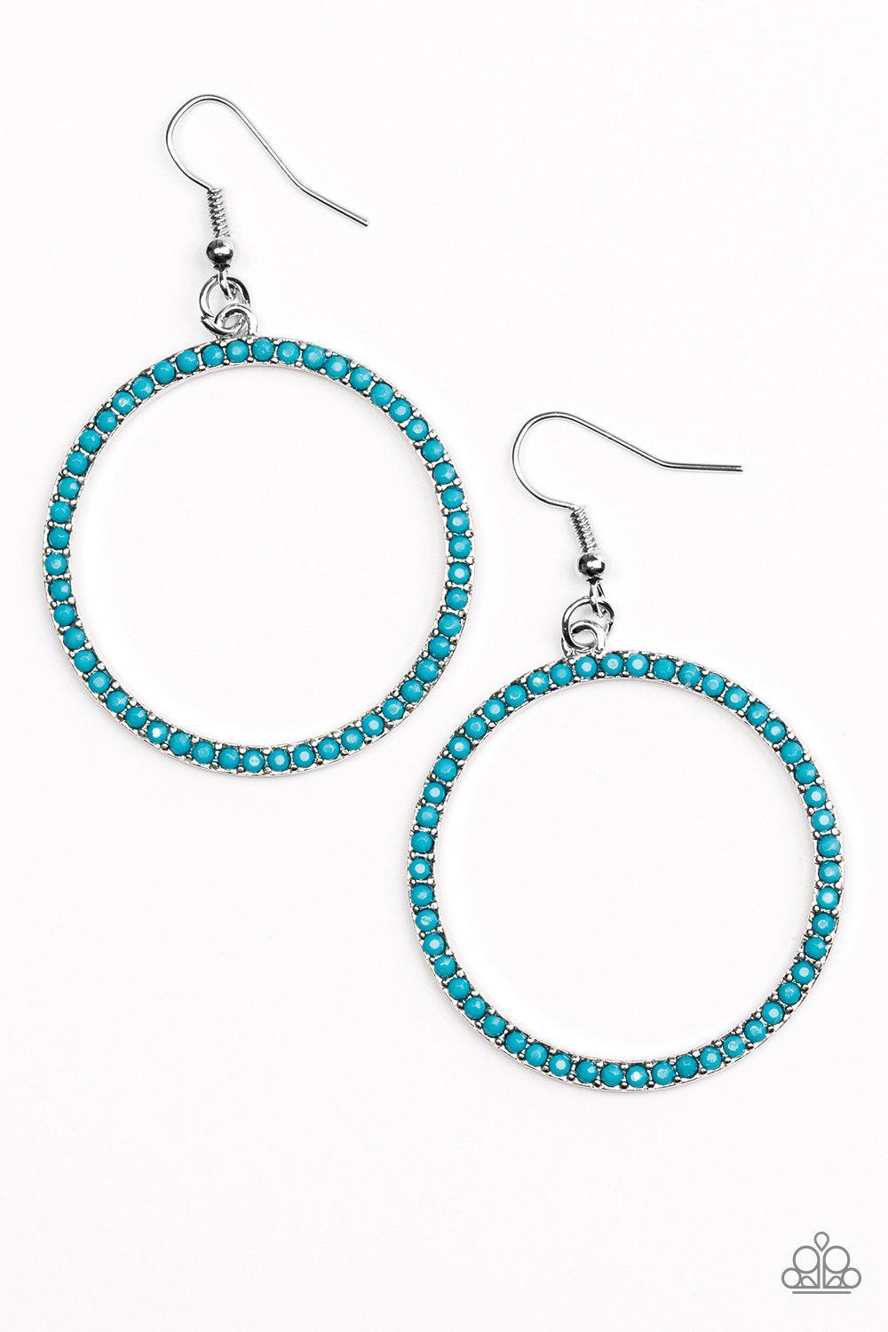 Spring Party Blue Earrings - Paparazzi Accessories- on model - CarasShop.com - Paparazzi Jewelry by Cara Jewels