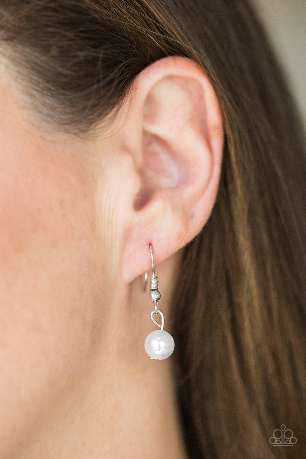 Spring Splash Silver and White Necklace - Paparazzi Accessories- on model - CarasShop.com - Paparazzi Jewelry by Cara Jewels