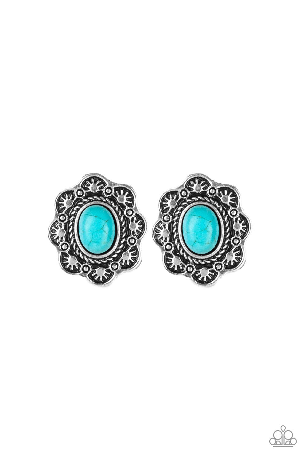 Springtime Deserts Turquoise Blue Stone Flower Post Earrings - Paparazzi Accessories- lightbox - CarasShop.com - Paparazzi Jewelry by Cara Jewels