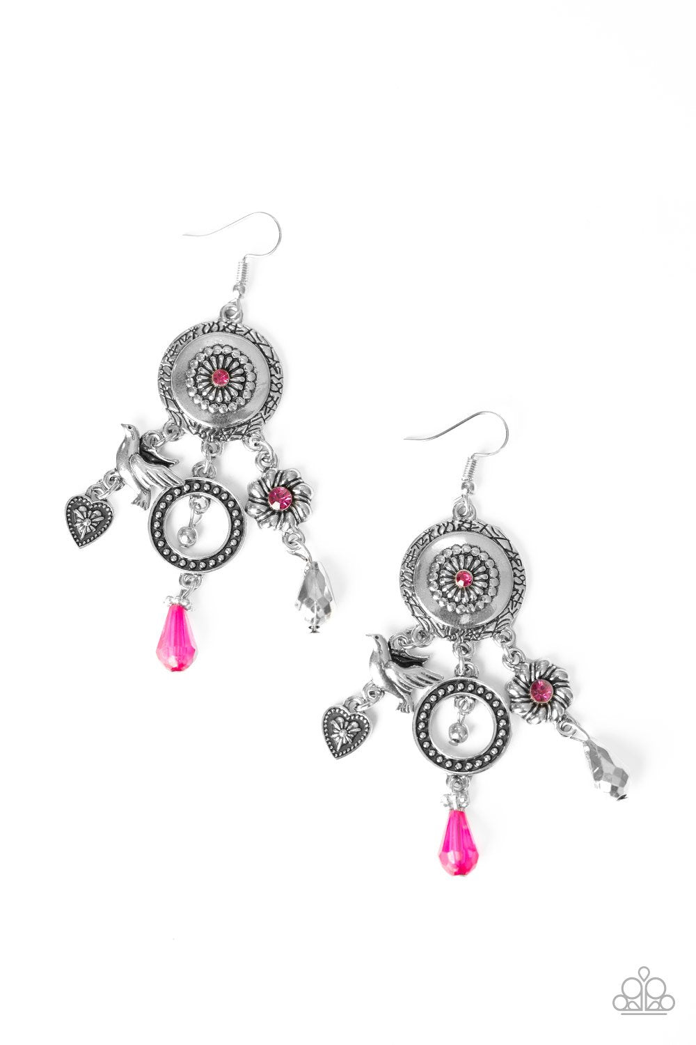 Springtime Essence Pink Charm Earrings - Paparazzi Accessories- lightbox - CarasShop.com - Paparazzi Jewelry by Cara Jewels