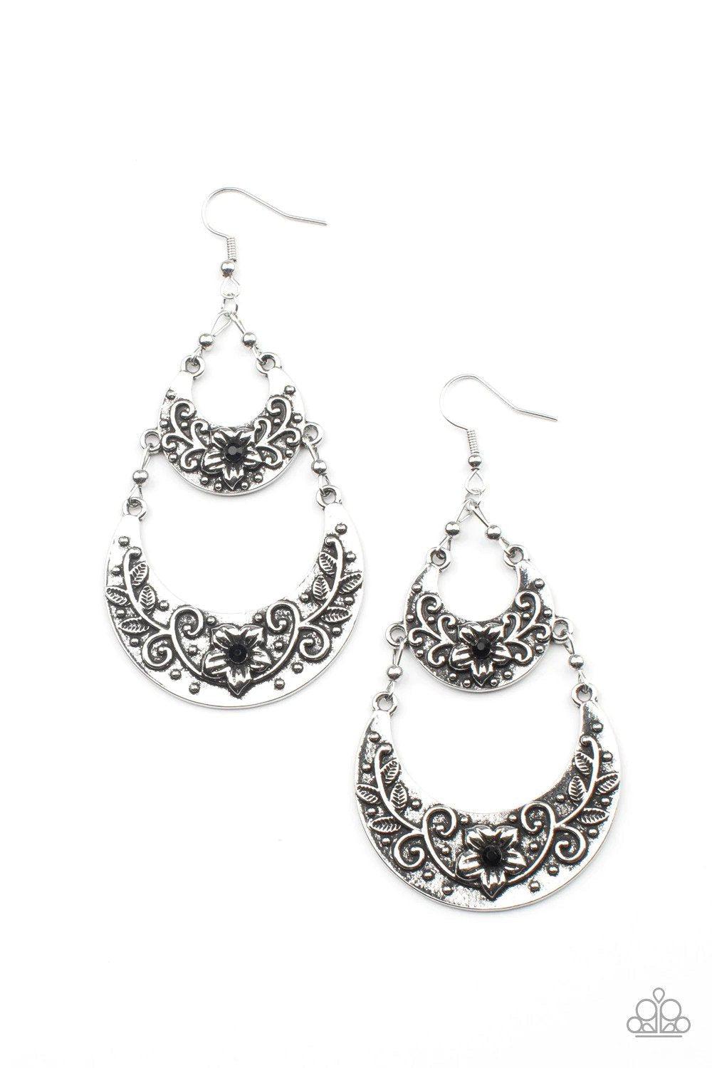 Springtime Gardens Black & Silver Earrings - Paparazzi Accessories- lightbox - CarasShop.com - Paparazzi Jewelry by Cara Jewels