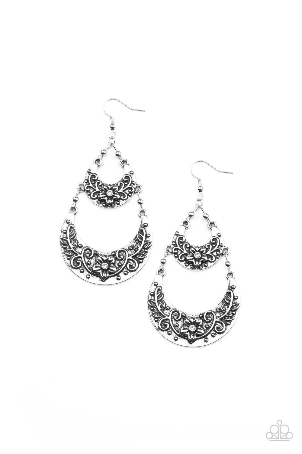Springtime Gardens White Earrings - Paparazzi Accessories- lightbox - CarasShop.com - Paparazzi Jewelry by Cara Jewels