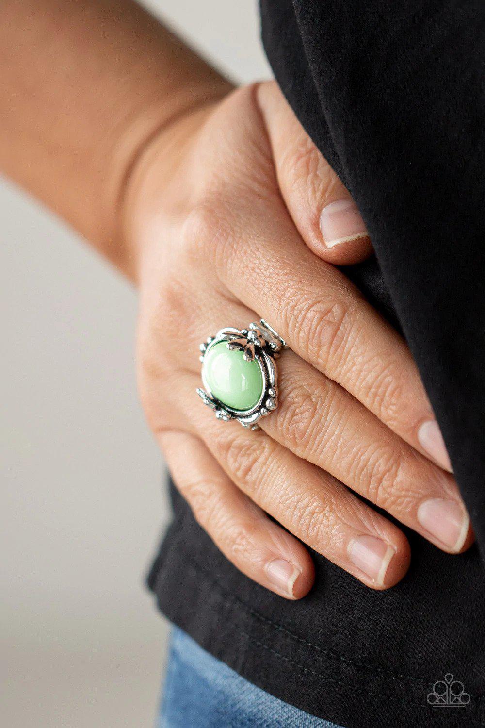 Springtime Splendor Green Ring - Paparazzi Accessories- on model - CarasShop.com - Paparazzi Jewelry by Cara Jewels