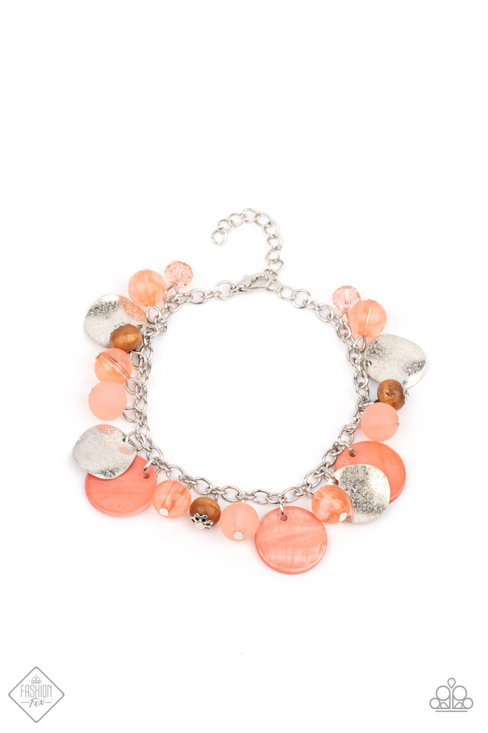 Springtime Springs Coral and Silver Bracelet - Paparazzi Accessories- lightbox - CarasShop.com - Paparazzi Jewelry by Cara Jewels