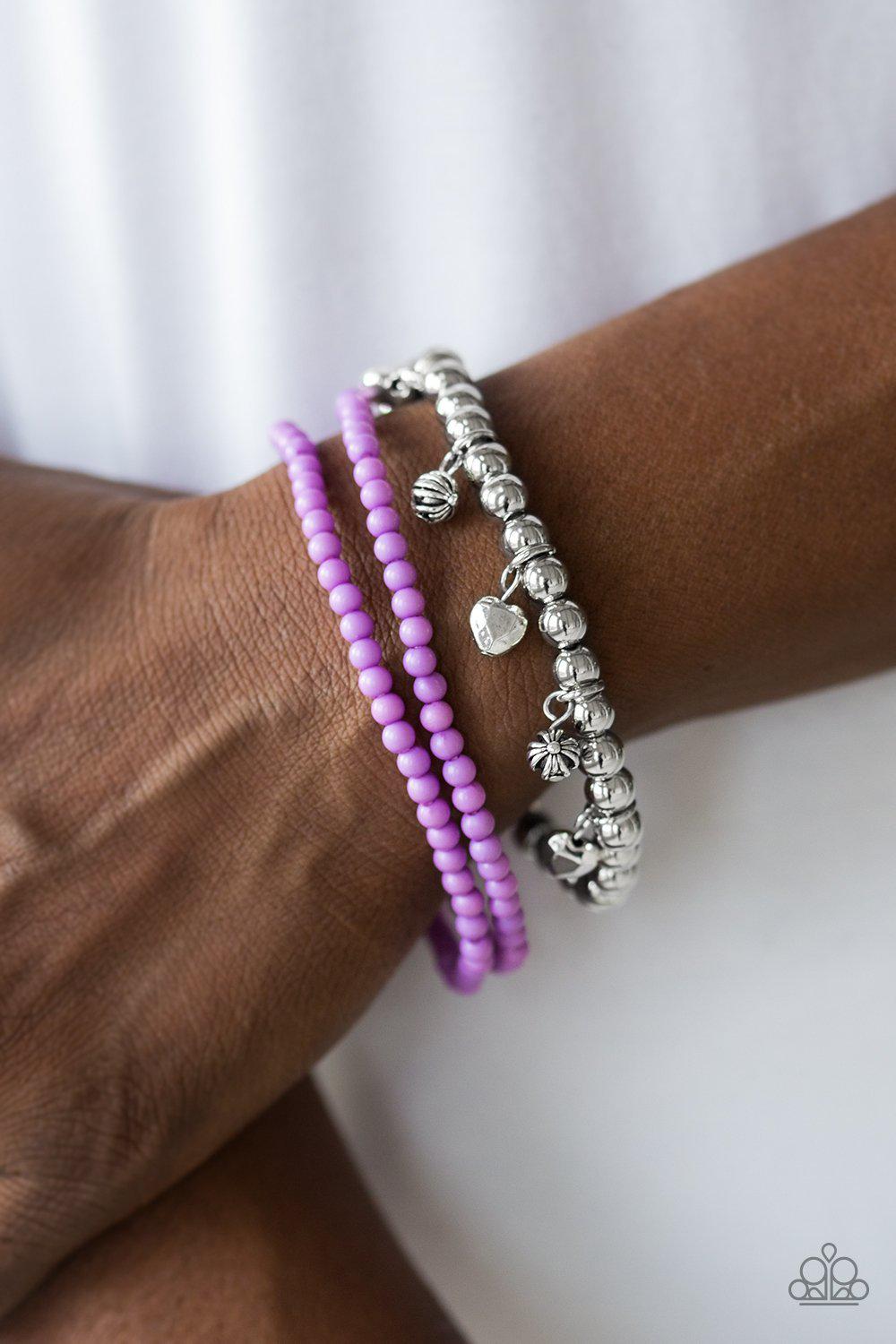 Springtime Sweethearts Purple Stretch Bracelet Set - Paparazzi Accessories- lightbox - CarasShop.com - Paparazzi Jewelry by Cara Jewels