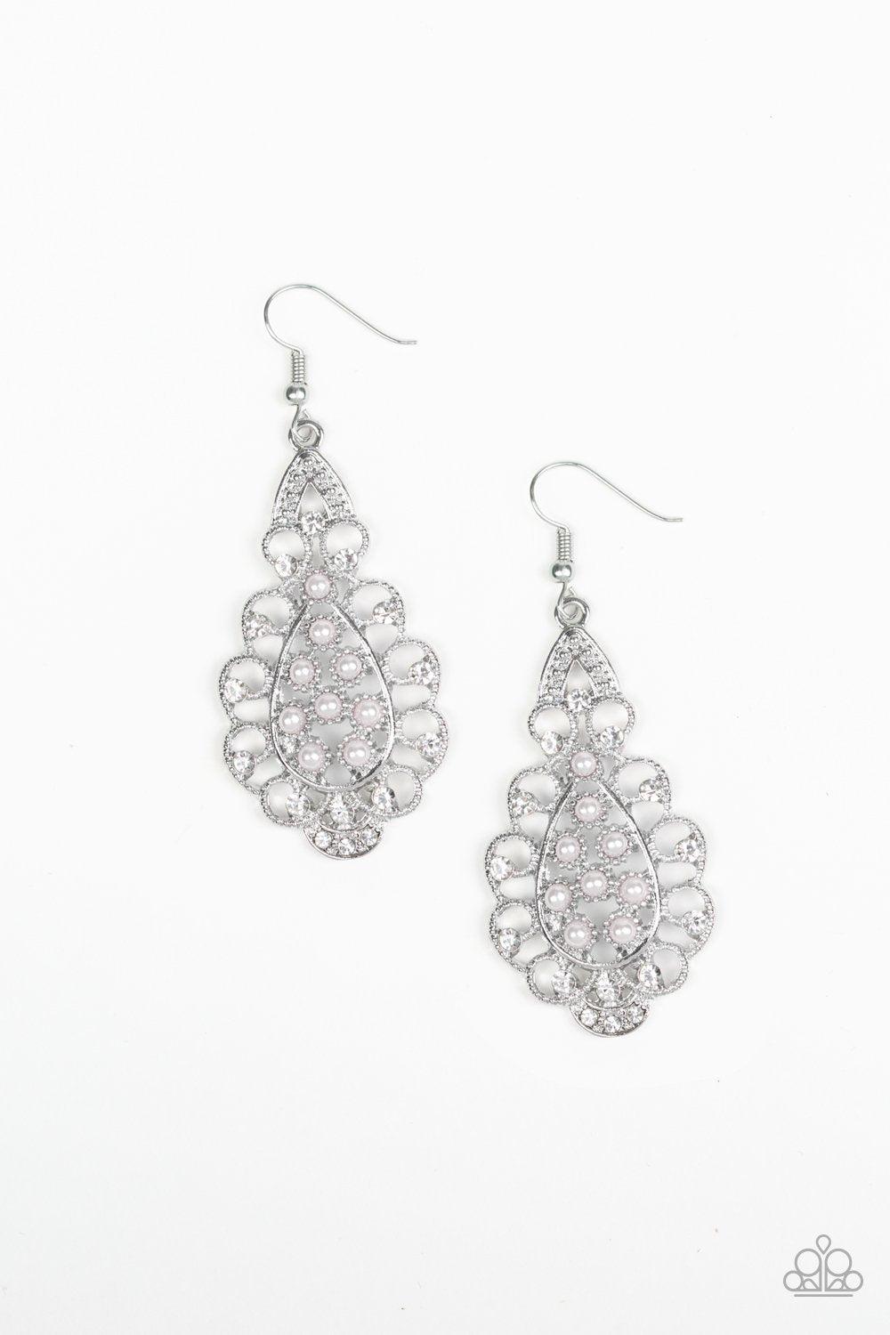Sprinkle On The Sparkle White Pearl Earrings - Paparazzi Accessories- lightbox - CarasShop.com - Paparazzi Jewelry by Cara Jewels