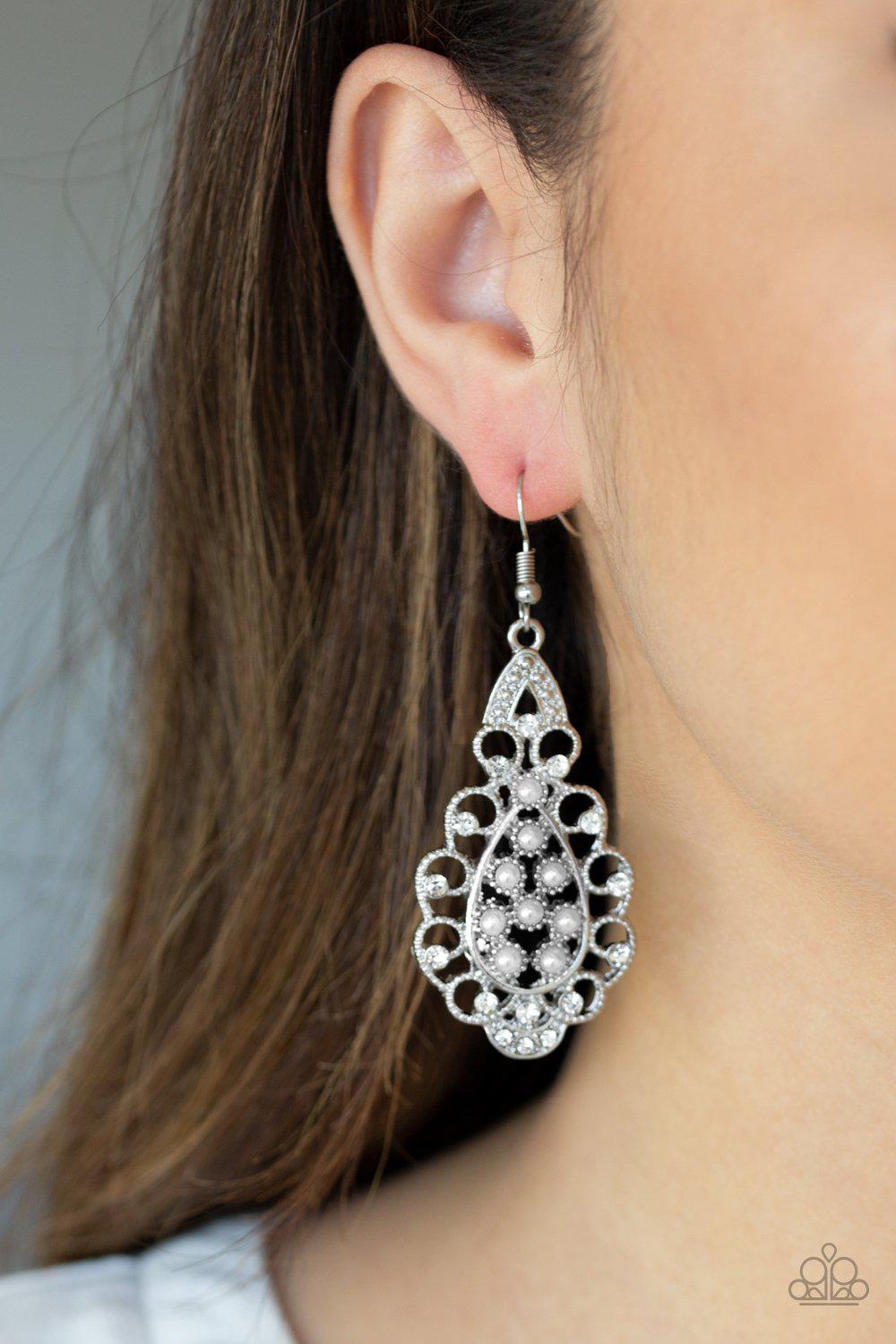 Sprinkle On The Sparkle White Pearl Earrings - Paparazzi Accessories- lightbox - CarasShop.com - Paparazzi Jewelry by Cara Jewels