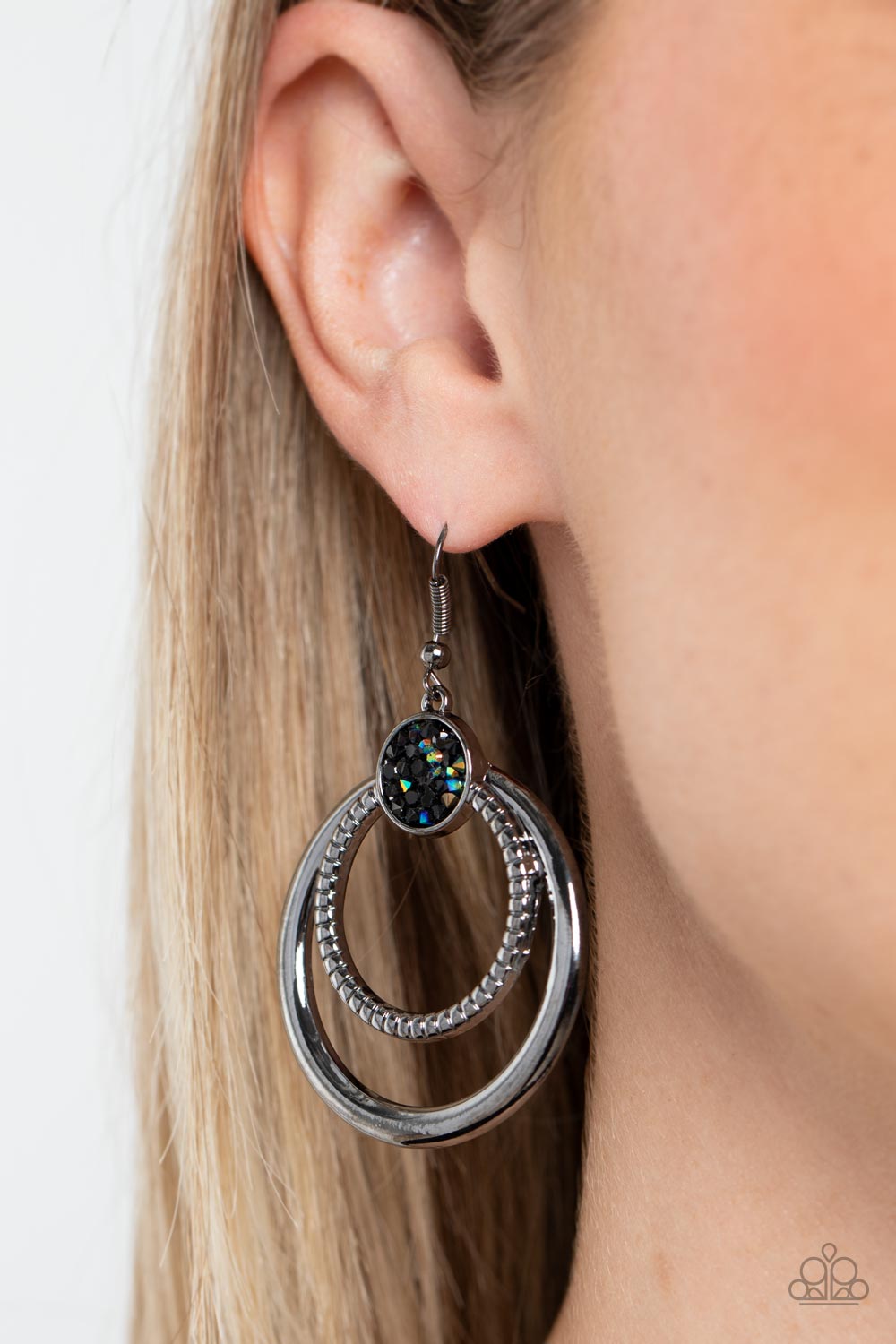 Spun Out Opulence Multi "Oil Spill" Earrings - Paparazzi Accessories- on model - CarasShop.com - Paparazzi Jewelry by Cara Jewels