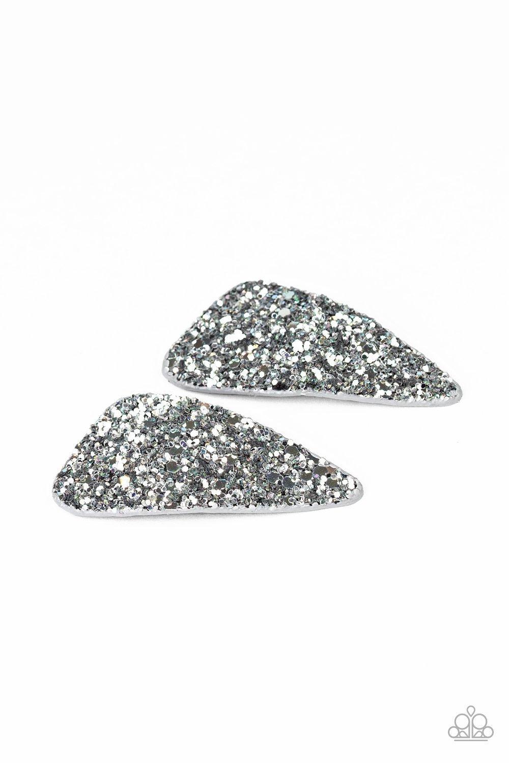 Squad Shimmer Silver Sequin Hair Clips - Paparazzi Accessories- lightbox - CarasShop.com - Paparazzi Jewelry by Cara Jewels