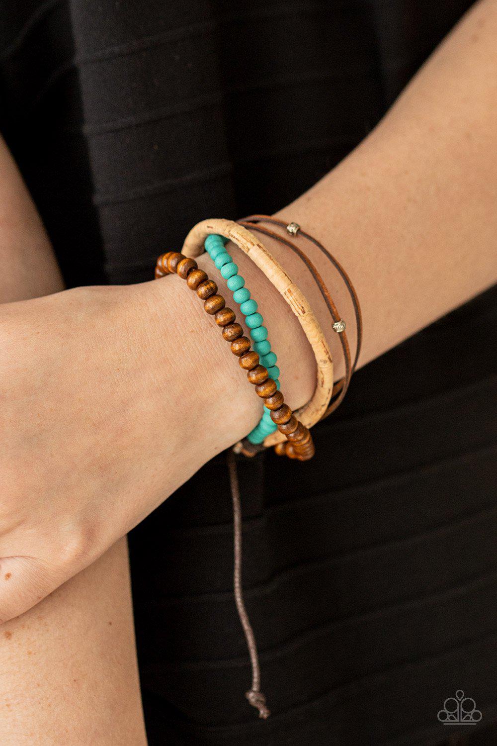 STACK To Basics Turquoise Blue Urban Knot Bracelet - Paparazzi Accessories- on model - CarasShop.com - Paparazzi Jewelry by Cara Jewels
