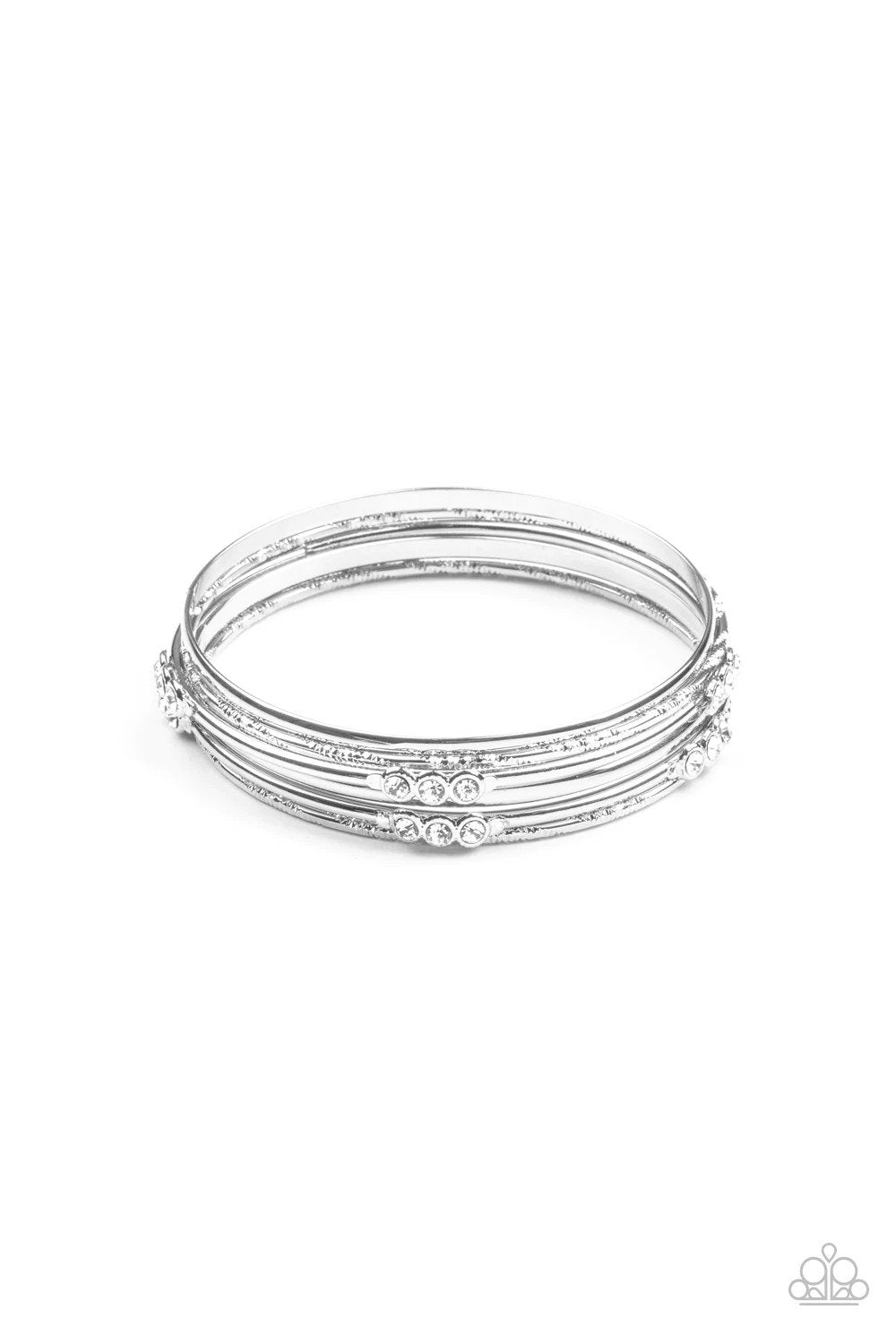 Stackable Sparkle White Rhinestone Bangle Bracelet Set - Paparazzi Accessories- lightbox - CarasShop.com - Paparazzi Jewelry by Cara Jewels