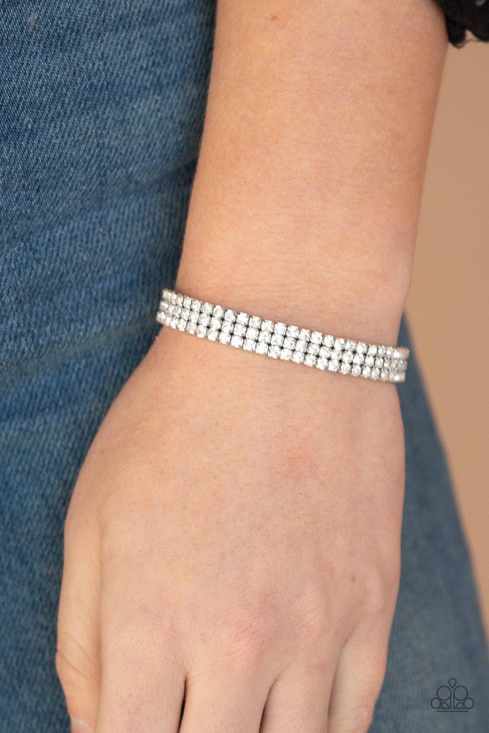Stacked Deck White Rhinestone Bracelet - Paparazzi Accessories- lightbox - CarasShop.com - Paparazzi Jewelry by Cara Jewels