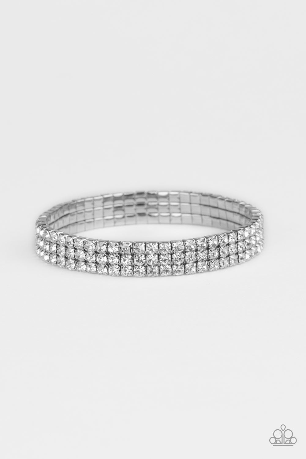 Stacked Deck White Rhinestone Bracelet - Paparazzi Accessories- on model - CarasShop.com - Paparazzi Jewelry by Cara Jewels
