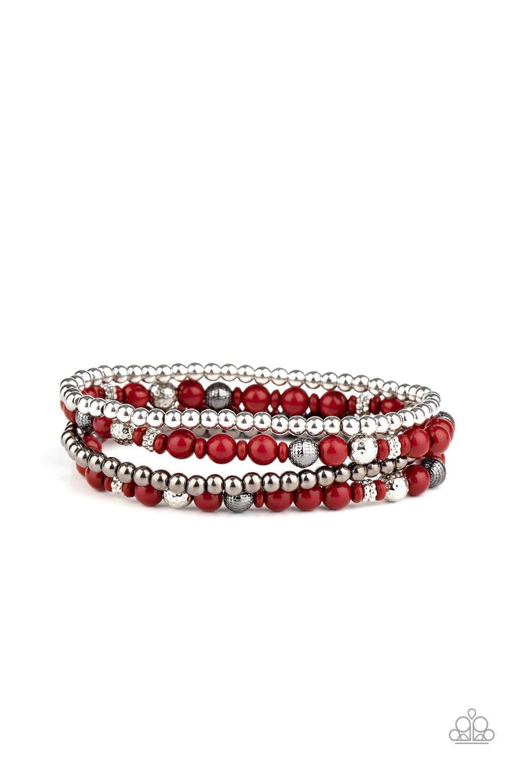 Stacked Style Maker Red Bracelet - Paparazzi Accessories- lightbox - CarasShop.com - Paparazzi Jewelry by Cara Jewels