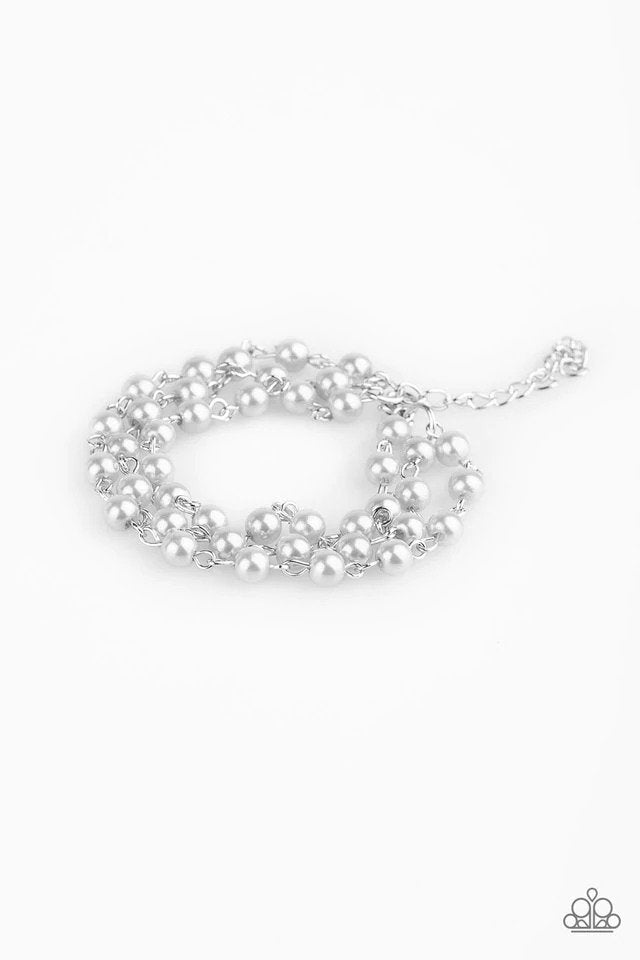 Stage Name Silver Pearl Bracelet - Paparazzi Accessories- lightbox - CarasShop.com - Paparazzi Jewelry by Cara Jewels