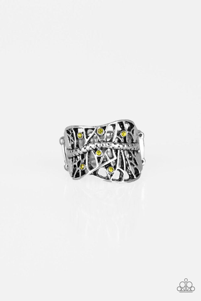 Stage Struck Green Rhinestone Ring - Paparazzi Accessories- lightbox - CarasShop.com - Paparazzi Jewelry by Cara Jewels